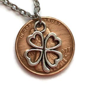 🍀 1970-1979 Lucky Penny Necklace 4 Leaf Clover 🍀 Stainless Steel Coin Unisex